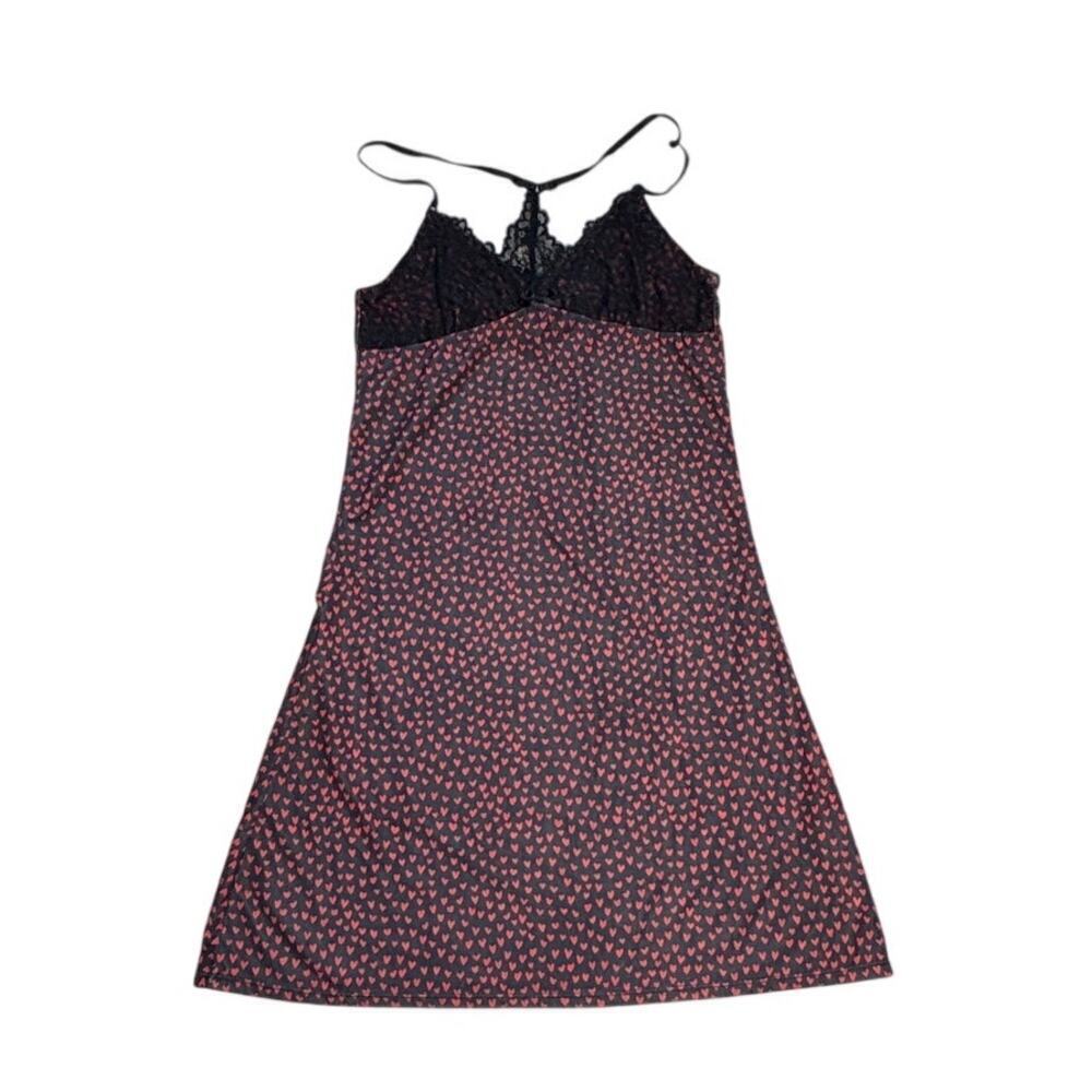 Heart Print Lace Trim Slip Dress Size M